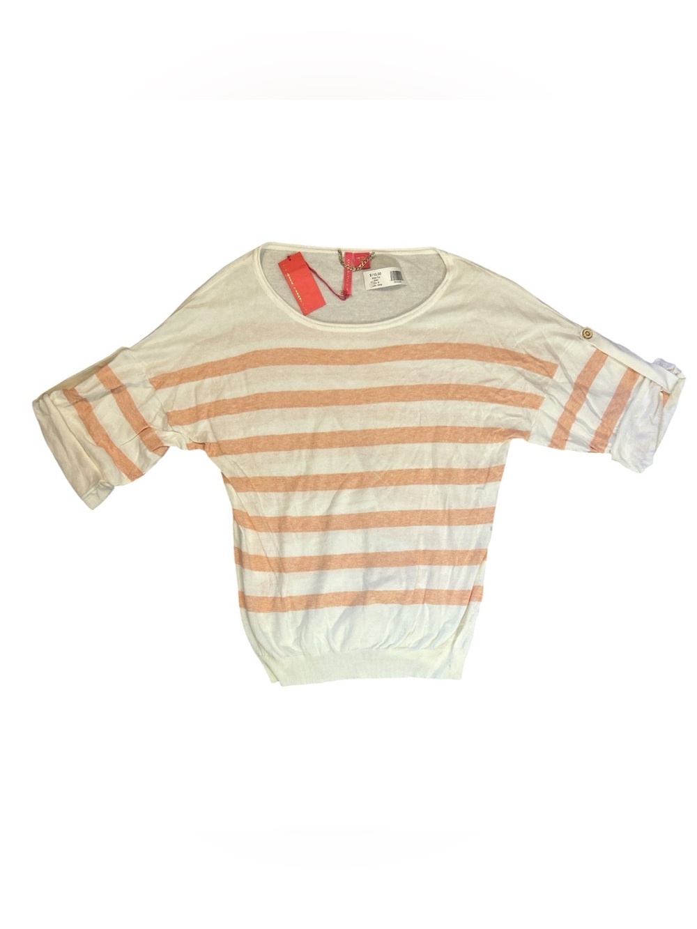 Charlotte Tarantola Striped Sweater Top Women M White Peach Cotton NWT